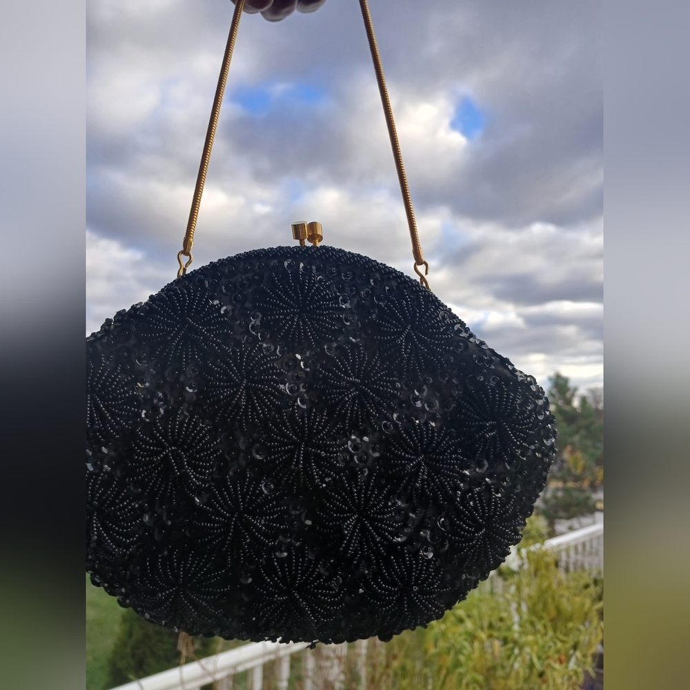 Chic Black Beaded Clutch